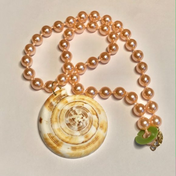 Natural Shell Shiva Nautilus Pearl Necklace Choker Statement VintagePeach 16-18" - Picture 3 of 8